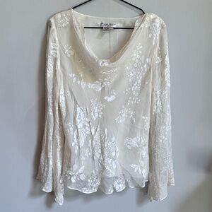 NWT Vintage Adrianna Papel White Jacquard Floral Cowl Neck Long Sleeve Top